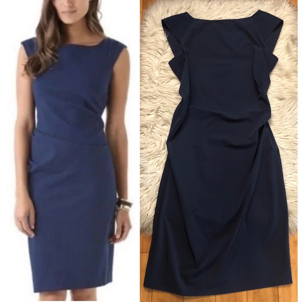 Diane Von Furstenberg Ruched Minimalist Stretchy Classic Navy Sheath Dress 10